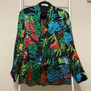 Alice + Olivia Amos Floral Burnout Long Sleeve Silk Top